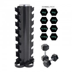 Rubber Dumbbell and 8-Tier Vertical Storage Rack Package