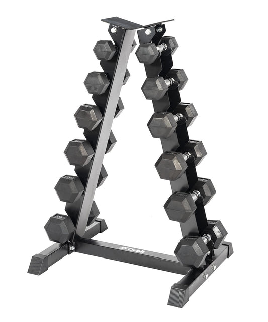 6 Tier Dumbbell Rack with 1kg - 6kg Pair Rubber Hex Dumbbell Set