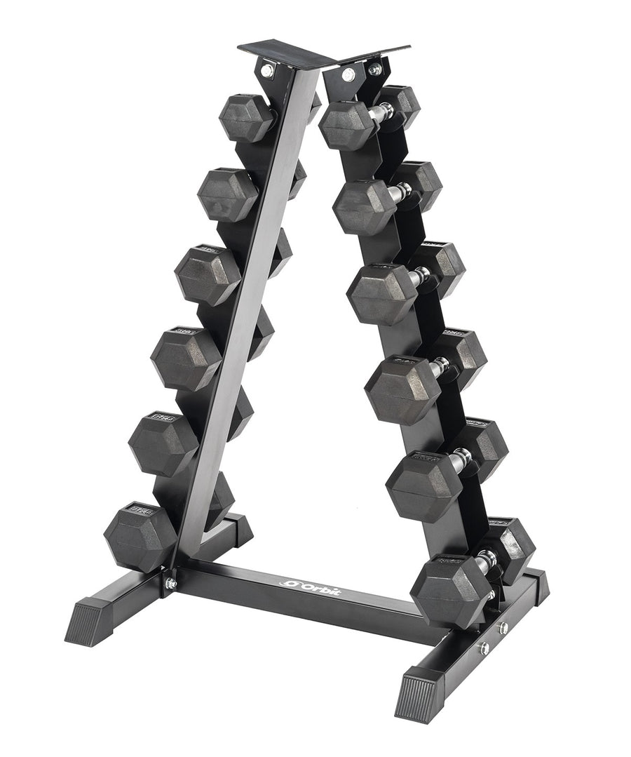 6 Tier Dumbbell Rack with 1kg - 6kg Pair Rubber Hex Dumbbell Set (Package Deal) - 1