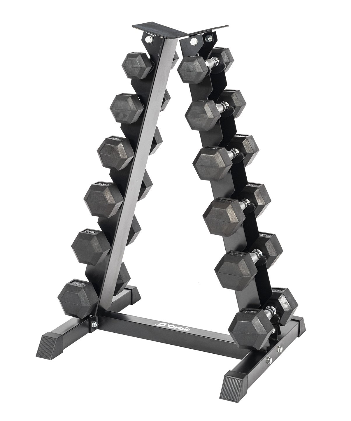 6-Tier Dumbbell Rack + 8kg–20kg Hex Dumbbell Set – Orbit Fitness