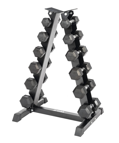 Tier Dumbbell Rack with 8kg 20kg Pair Rubber Hex Dumbbell Set Package Deal