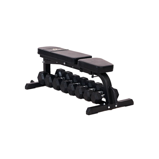 Orbit Bench OBB1001A with 3 x Pairs of Rubber Hex Dumbbells Package