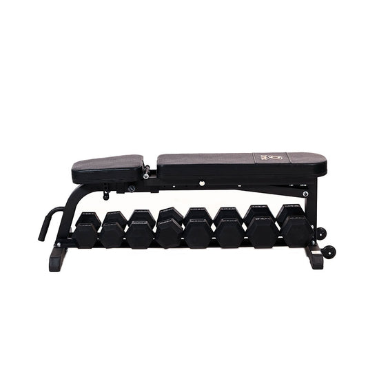 Orbit Bench OBB1001A with 3 x Pairs of Rubber Hex Dumbbells Package