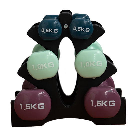 Vinyl Dipped PVC Trio Dumbbell Set with Stand