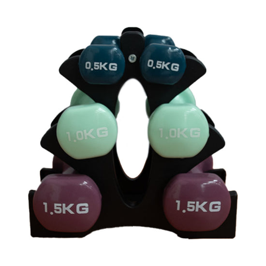 Vinyl Dipped PVC Trio Dumbbell Set with Stand