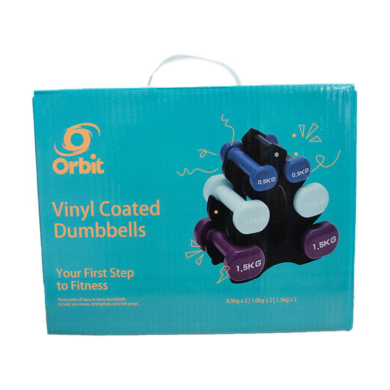 Vinyl Dipped PVC Trio Dumbbell Set with Stand
