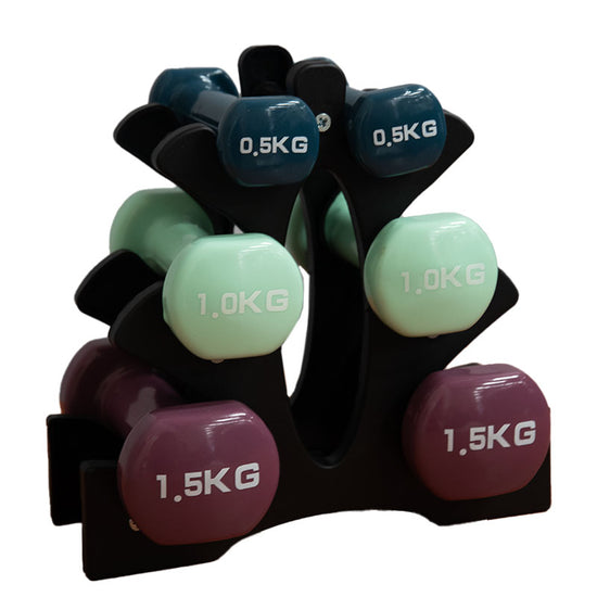 Vinyl Dipped PVC Trio Dumbbell Set with Stand