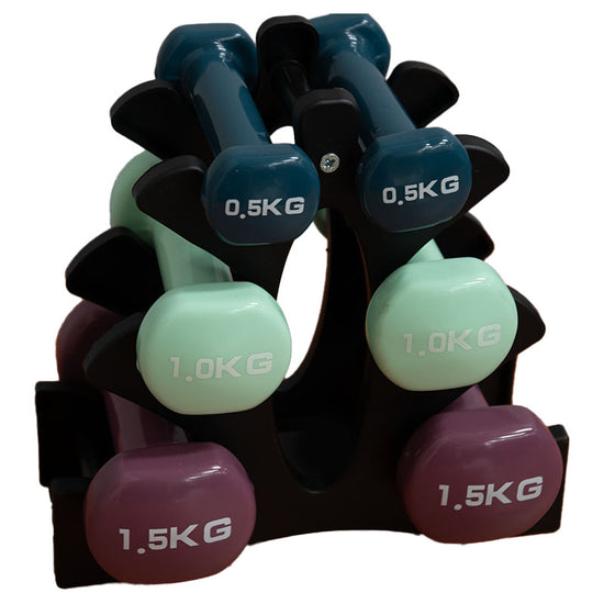 Vinyl Dipped PVC Trio Dumbbell Set with Stand
