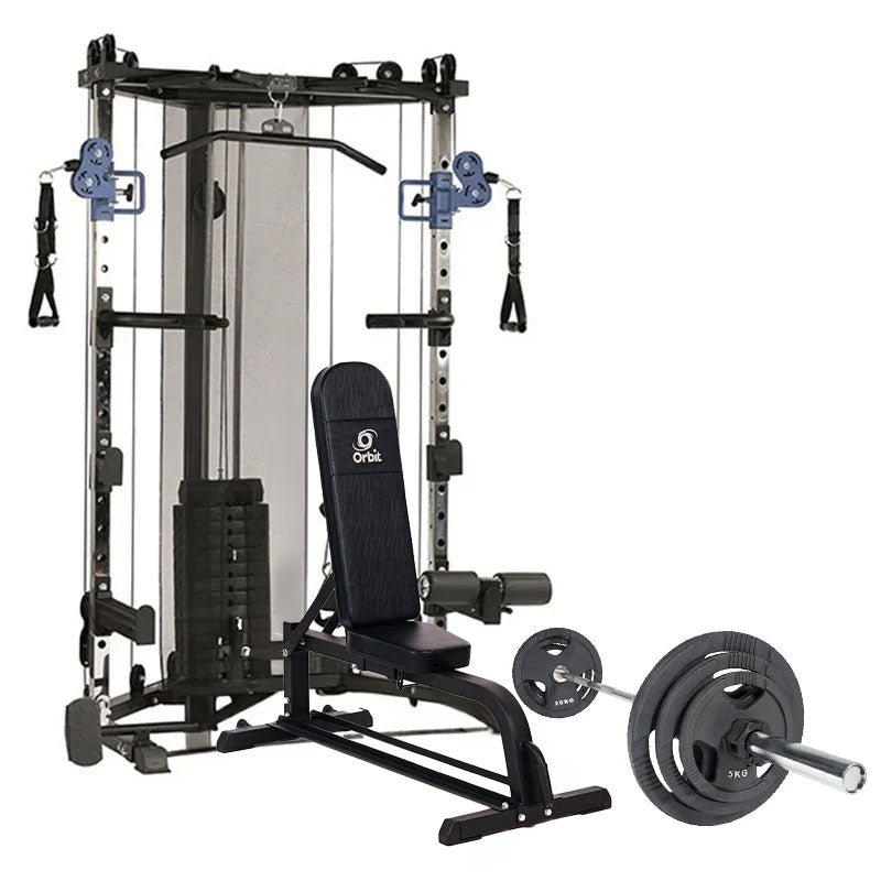 MightyMax X302 Functional Trainer/Half Rack w/Bench, 70KG Cast Olympic Package